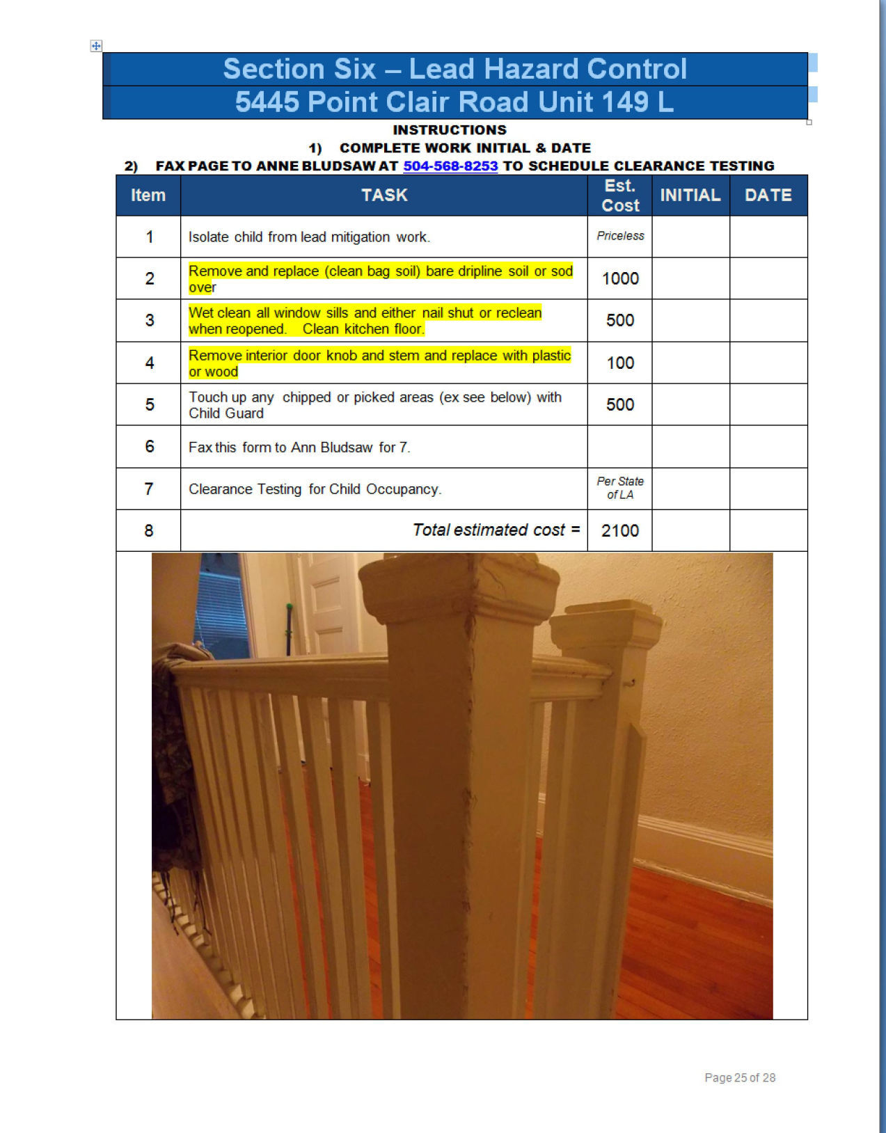 A task list in a Louisiana Department of Health report regarding the Price family's home in Carville